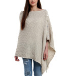Darzzi Honeycomb Knit Poncho with Buttons - Light Grey