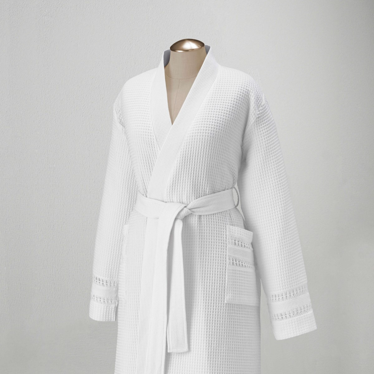 Kassatex Alexandra Waffle Weave Robe - White L/XL - Bay Home and Linens