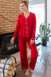 Yala Amber Classic Button Front Bamboo Pajama Set - Crimson