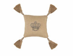 Lili Alessandra Imperial Crown Small Square Pillow - Natural Linen / Silver Zardozi