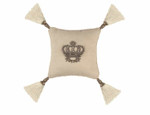 Lili Alessandra Imperial Crown Small Square Pillow - White Linen / Silver Zardozi