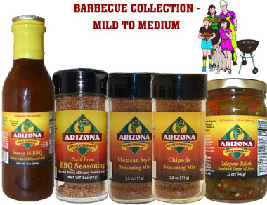 This Special Contains: Sweet 16 BBQ, BBQ Rub Salt Free, Mexican Style Rub & Seasoning, Chipotle Seasoning, Jalapeno Relish.  