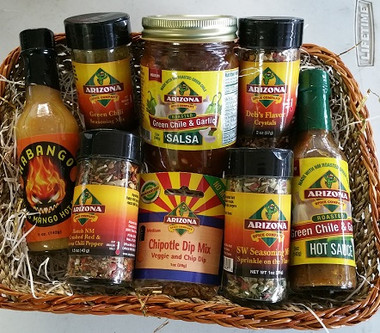 8 Item Variety Basket.  Mild to Medium Heat.  The Perfect gift for the person who loves Hatch Green Chile.  Includes our new VERY popular Deb's Flavor Crystals.  The Habango (Habanero Mango Hot Sauce) Packs a punch but pair it with chicken and it's wonderful!