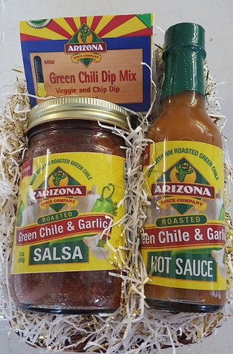 All Natural Award Winning Green Chile and Garlic Hot Sauce and Salsa along with our all natural veggie and chip dip.  Sure to please the green chile lover you know.  