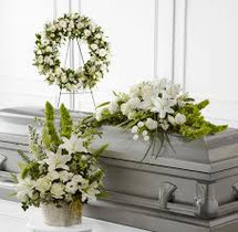 YOUR SYMPATHY- 3 PIECE CASKET/ WREATH AND FLOOR BASKET- ON SALE  WAS $620