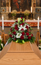 I WILL ALWAYS CHERISH THE MEMORIES CASKET SPRAY