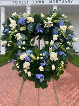 GONE BUT NEVER FORGOTTEN HEART EASEL- BLUE AND WHITE