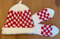 *Hrvatska Designs by Gloria ** ~ Hand Knit Stocking Cap & Mittens with ŠAHOVNICA Design, Gift Set of 2 for 3-Month-Old: ON SALE!