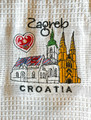 Croatian Cooking ~ Waffle Weave Kitchen Towel ~ EMBROIDERED ZAGREB SCENE ~ NEW from Croatia 07/22!