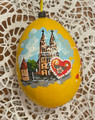 Wooden Easter Egg, ONE-OF-A-KIND, Elaborately Hand-Painted: NEW in 2023! (Yellow) ~Featuring Zagreb Cathedral & Licitarska Srca~ DISCOUNTED PRICE! SOLD OUT!