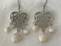 Handmade EARRINGS Made from BRAČ Stone, featuring Elegant Filigree Heart Design: ONE-OF-A-KIND, Imported from Croatia, NEW!