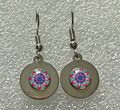 EARRINGS: Stainless/Silver, Glass Dome (Round), in the MURANO 'MILLEFIORI' Style, Imported from Croatia, ONE-OF-A-KIND! NEW! (J)