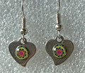 EARRINGS: Stainless/Silver, Glass Dome (Heart), in the MURANO 'MILLEFIORI' Style, Imported from Croatia, ONE-OF-A-KIND! NEW! (E) 