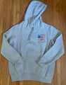 Hoodie, Vintage (Darker) Grey Featuring U.S. Flag & Croatian GRB Merged; with "Born in America with Croatian Parts!" Made with Certified 100% Organic Materials!