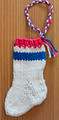 *Hrvatska Designs by Gloria ** ~ ADORABLE Hand Knit MINIATURE STOCKING ORNAMENT with TROBOJNICA (Croatian red-white-blue) Design: 2 Left! (#2)
