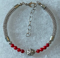 Botun Bracelet with 8 Coral Beads and Silver Rope, IMPORTED from CROATIA, ONE-OF-A-KIND: NEW! DISCOUNTED PRICE! 