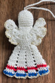 TROBOJNICA ANGEL ORNAMENT, Croatian Colors: Handmade Crocheted Lace from Croatia by Durda Janes, NEW for 2021! (RED-WHITE-BLUE) Larger Size and Filled Body That Will Stand on Its Own! NEW! (with GOLD accents) 2 LEFT!