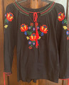 Blouse, Hand-Embroidered and Imported from Croatia: ONE-OF-A-KIND! NEW! (Fits Sizes Adult S-M) Black