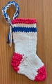 *Hrvatska Designs by Gloria ** ~ ADORABLE Hand Knit MINIATURE STOCKING ORNAMENT with TROBOJNICA (Croatian red-white-blue) Design: ONE LEFT!