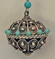 Pendant with Turquoise Beads and Large Full-Ball Botuni, Imported from Croatia, ONE-OF-A-KIND: DISCOUNTED PRICE! SUPER ELEGANT!