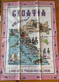 Croatian Cooking ~ 100% Cotton Kitchen Towel ~ CROATIA MAP "Thousand Islands" ~ NEW from Croatia 07/22! (mauve border) RE-STOCKED!