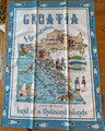 Croatian Cooking ~ 100% Cotton Kitchen Towel ~ CROATIA MAP "Thousand Islands" ~ NEW from Croatia 07/22! (blue border)