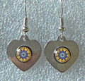EARRINGS: Stainless/Silver, Glass Dome (Heart), in the MURANO 'MILLEFIORI' Style, Imported from Croatia, ONE-OF-A-KIND! NEW! (A)