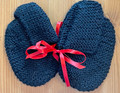 *Hrvatska Designs by Gloria ** ~ Hand Knit BLACK Baby Booties with Red Ties: NEW! (6 months)