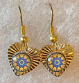 EARRINGS: Gold-Plated, Glass Dome (Heart-Shaped), in the MURANO 'MILLEFIORI' Style, Imported from Croatia, ONE-OF-A-KIND! (4): NEW!