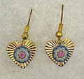 EARRINGS: Gold-Plated, Glass Dome (Heart-Shaped), in the MURANO 'MILLEFIORI' Style, Imported from Croatia, ONE-OF-A-KIND! (2): NEW!