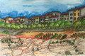 "TOWN in ISTRA" Original Art by Krešimir Bajsić, Imported from Croatia: Signed! CLEARANCE! SOLD OUT!