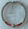 Botun Bracelet with 6 Coral Beads and Silver Rope, IMPORTED from CROATIA, ONE-OF-A-KIND: NEW! DISCOUNTED PRICE!