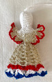 TROBOJNICA ANGEL ORNAMENT, Croatian Colors: Handmade Crocheted Lace from Croatia by Durda Janes, NEW for 2021! (RED-WHITE-BLUE) Larger Size and Filled Body That Will Stand on Its Own! NEW! (with GOLD body): NEW 10/21!