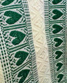 **(1CB) Tabletopper, Woven Forest Green Hearts & White Geometric Folk Pattern: Imported from Croatia! NEW! 27.5 in x 27.5 in (70 cm x 70 cm) DISCOUNTED PRICE!  NEW! 