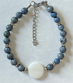 BLUE CORAL Bracelet, Handmade, Polished Coral with Freshwater Pearl, Imported from ZADAR, Croatia: (Bands of Bling) NEW in September! (#5)