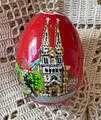 Wooden Easter Egg, ONE-OF-A-KIND, Elaborately Hand-Painted: NEW in 2023! (Red) ~Featuring Zagreb Cathedral~ 