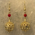 BOTUN Earrings, GOLD PLATED, with Coral Beads, Imported from Croatia:(Medium) RE-STOCKED! DISCOUNTED! 