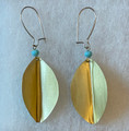 GOLD PLATED and Imported from Croatia, ONE-OF-A-KIND Earrings:(Large Leaf with Turquoise Beads) NEW! DISCOUNTED!