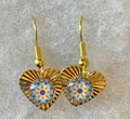 EARRINGS: Gold-Plated, Glass Dome (Heart-Shaped), in the MURANO 'MILLEFIORI' Style, Imported from Croatia, ONE-OF-A-KIND! (8): NEW!