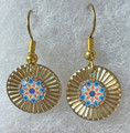 EARRINGS: Gold-Plated, Glass Dome (Round), in the MURANO 'MILLEFIORI' Style, Imported from Croatia, ONE-OF-A-KIND! (6): NEW!