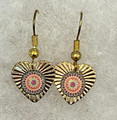 EARRINGS: Gold-Plated, Glass Dome (Heart-Shaped), in the MURANO 'MILLEFIORI' Style, Imported from Croatia, ONE-OF-A-KIND! (6): NEW!