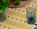 **(CB) Table Runner, Woven HONEY GOLD Hearts & Geometric Folk Pattern: Imported from Croatia! NEW! 14 in x 55 in (35 cm x 140 cm) DISCOUNTED PRICE! SOLD OUT!