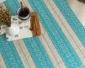 **(3S) LARGE Tabletopper, Woven TURQUOISE  Folk Pattern on Linen: Imported from Croatia!  39 in x 39 in (100 cm x 100 cm) DISCOUNTED PRICE! NEW!
