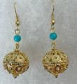 BOTUN Earrings, GOLD PLATED, with Turquoise Beads, Imported from Croatia:(Large) RE-STOCKED! DISCOUNTED!