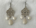 Handmade EARRINGS Made from BRAČ Stone, featuring Elegant Engraved 3D Floral Design: ONE-OF-A-KIND, Imported from Croatia, NEW!