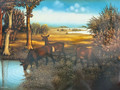 DEER AT THE POND (Hirsche an der Tranke) by Celebrated Naive Artist, Mirko Horvat: HUGE DISCOUNT!