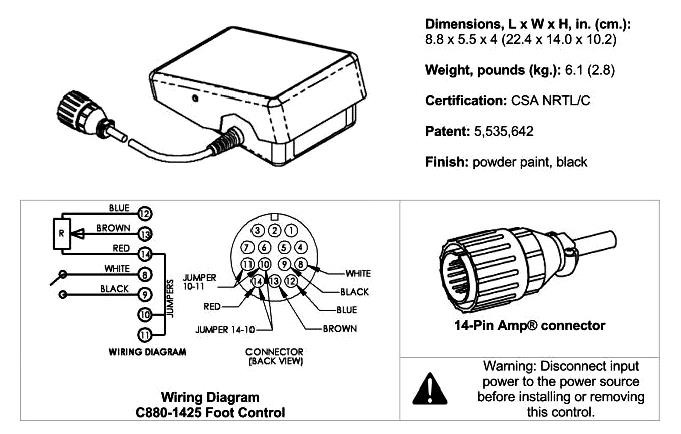 C880-1425 Tig Foot Pedal Powcon 14 Pin 