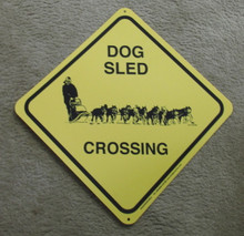 Dog sled crossing sign for outside.