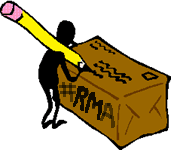 cartoon of little guy addressing huge package.