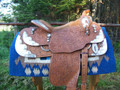 Haymaker Show Blanket - 38x34 (Slate Blue Base/Earth Tone Accents) by Mayatex